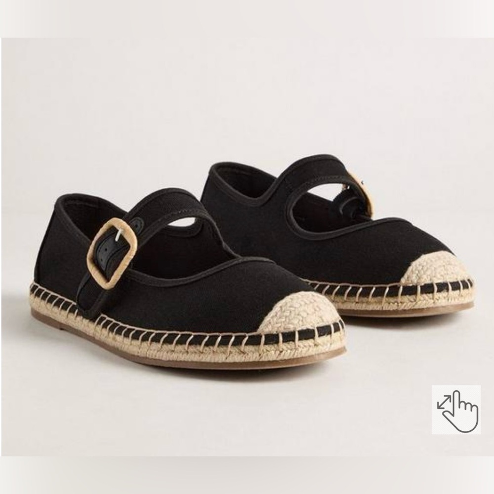 Black Mary Jane Espadrille Flats with Jute Toe